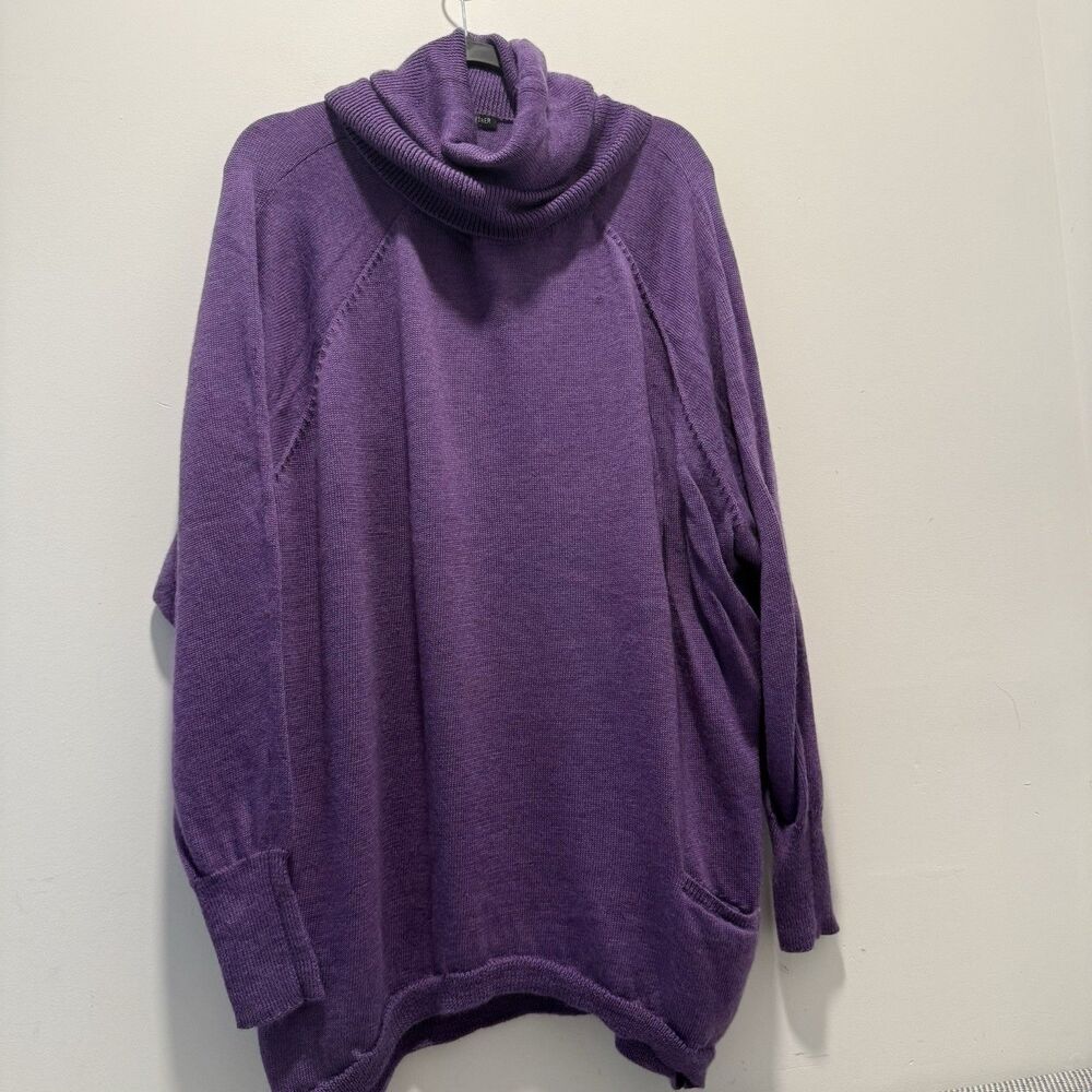 Eileen Fisher Purple 100% Merino Wool Cowl Neck Sweater Size S Oversized